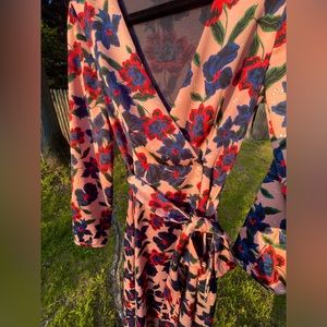 ZARA - Floral Pink Navy Midi Wrap Dress - Size XS - Trafaluc Collection
